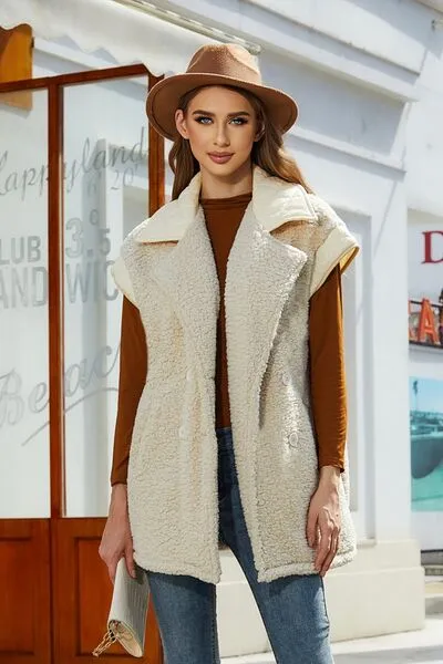 Fuzzy Collared Neck Button Up Vest Coat sold by Charming Charlie product image thumbnail 4