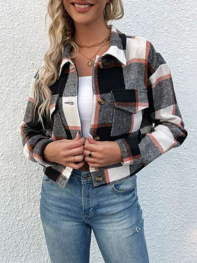 Plaid Button Up Drop Shoulder Cropped Jacket sold by Charming Charlie product image thumbnail 5