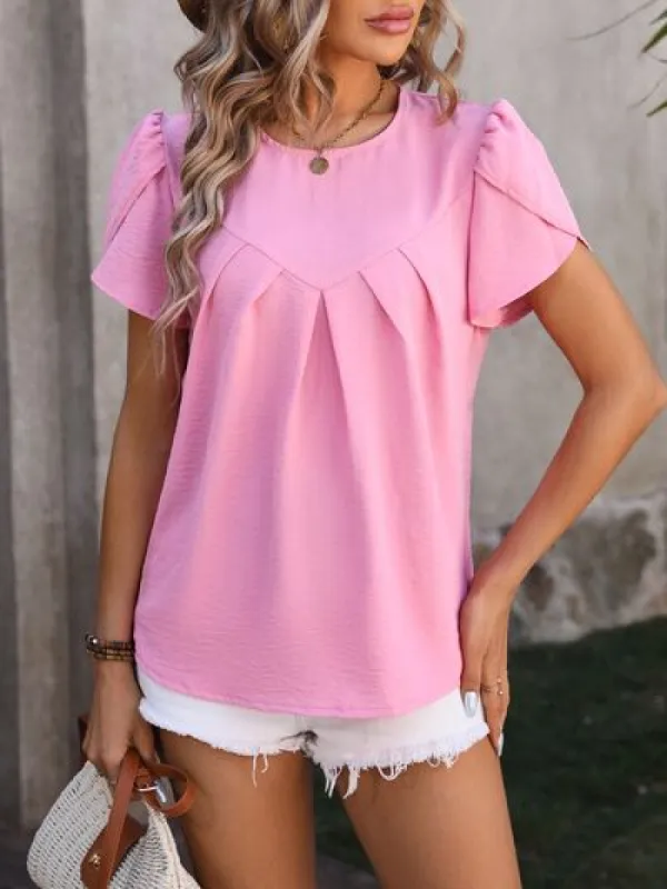 Ruched Round Neck Petal Sleeve Blouse sold by Charming Charlie