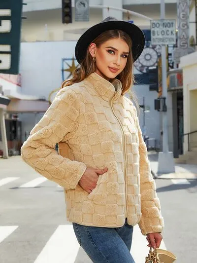 Fuzzy Checkered Zip Up Jacket sold by Charming Charlie product image thumbnail 4