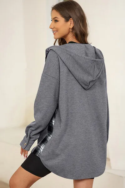 Plaid Waffle-Knit Drawstring Hooded Jacket sold by Charming Charlie product image thumbnail 2