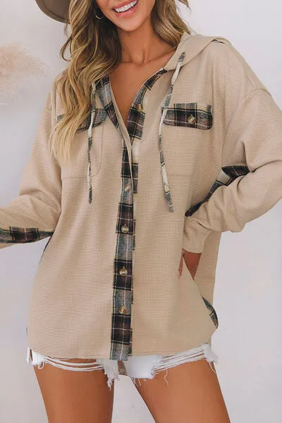 Plaid Waffle-Knit Drawstring Hooded Jacket sold by Charming Charlie product image thumbnail 4