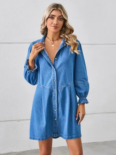 Button Up Flounce Sleeve Mini Denim Dress sold by Charming Charlie product image thumbnail 4