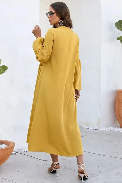 Ruched Tie Neck Balloon Sleeve Midi Dress sold by Charming Charlie product image thumbnail 2