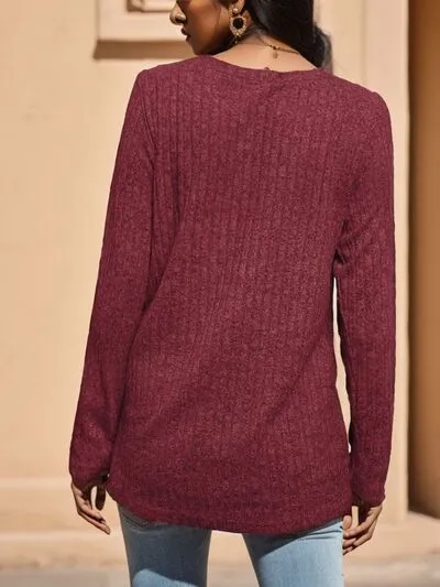 Ribbed Round Neck Long Sleeve Blouse sold by Charming Charlie product image thumbnail 2