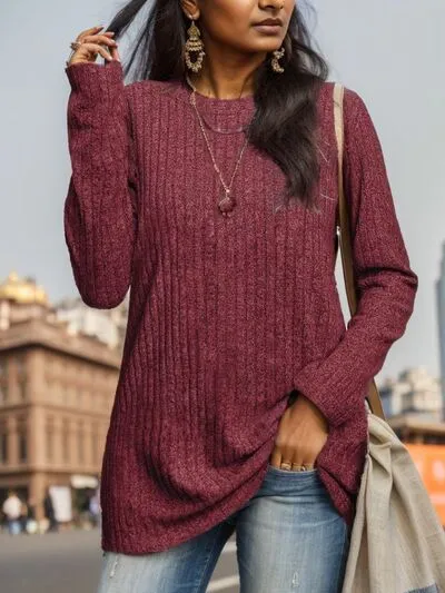 Ribbed Round Neck Long Sleeve Blouse sold by Charming Charlie product image thumbnail 3