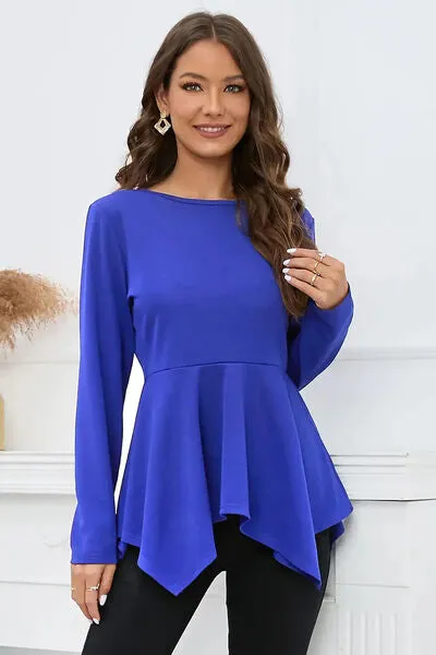 Peplum Round Neck Long Sleeve Blouse sold by Charming Charlie