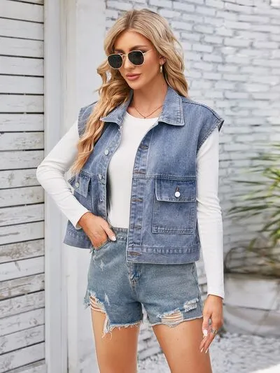 Cap Sleeve Denim Jacket with Pockets sold by Charming Charlie product image thumbnail 4