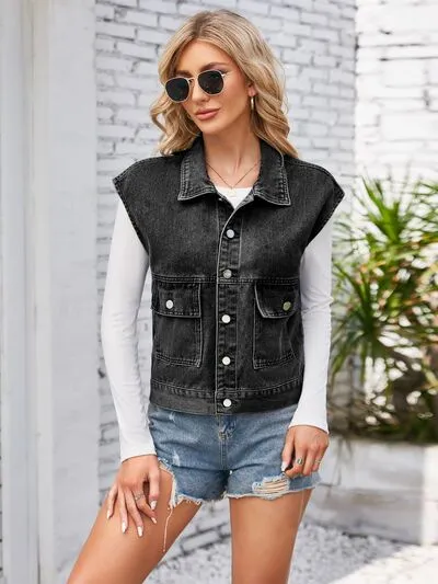 Cap Sleeve Denim Jacket with Pockets sold by Charming Charlie