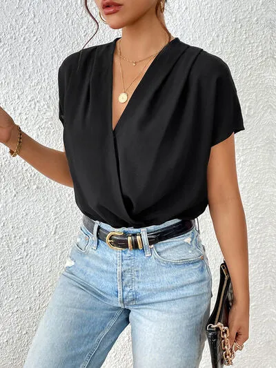 Surplice Short Sleeve Ruched Bodysuit sold by Charming Charlie product image thumbnail 5