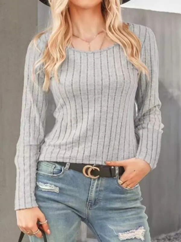 Ribbed Round Neck Long Sleeve Knit Top sold by Charming Charlie