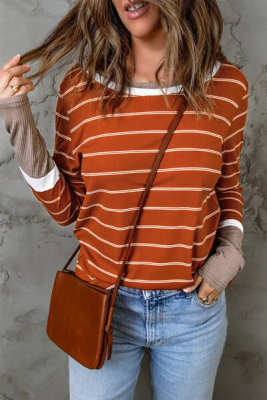 Striped Round Neck Long Sleeve T-Shirt sold by Charming Charlie