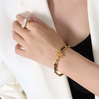 18K Gold-Plated Leather Chain Bracelet sold by Charming Charlie product image thumbnail 3