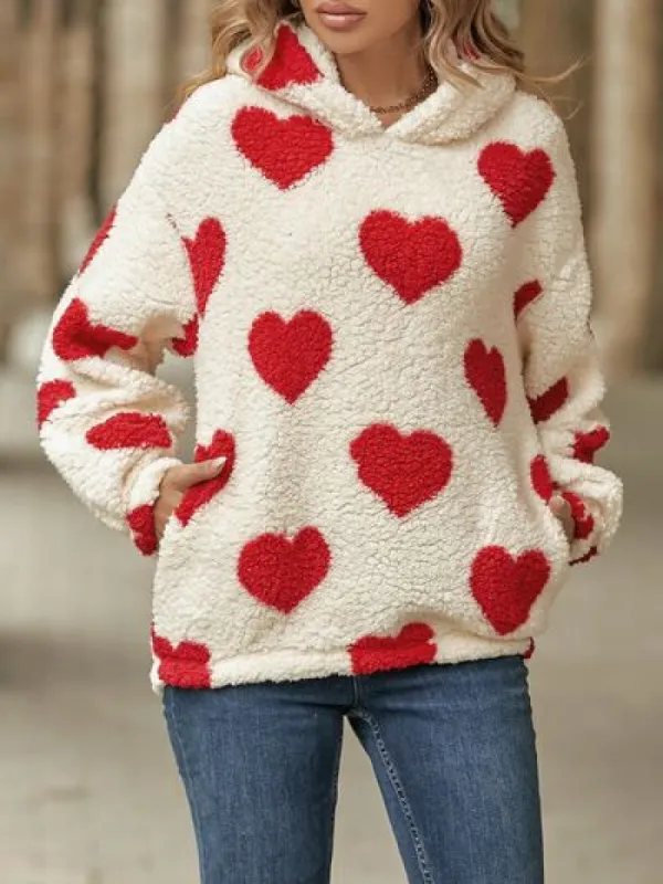 Fuzzy Heart Pocketed Dropped Shoulder Hoodie sold by Charming Charlie