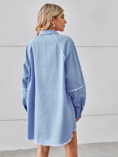 Raw Hem Button Up Denim Dress sold by Charming Charlie product image thumbnail 2