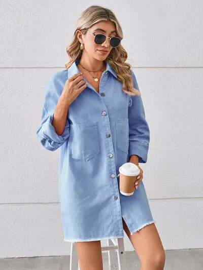 Raw Hem Button Up Denim Dress sold by Charming Charlie product image thumbnail 4