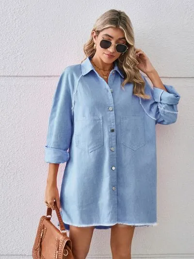 Raw Hem Button Up Denim Dress sold by Charming Charlie product image thumbnail 3