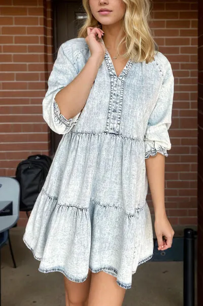 V-Neck Half Sleeve Mini Denim Dress sold by Charming Charlie product image thumbnail 2