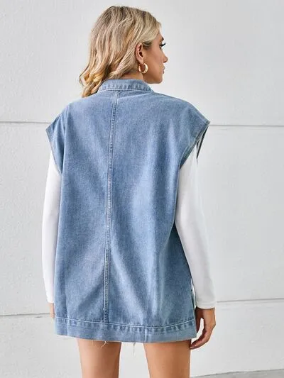 Pocketed Button Up Sleeveless Denim Jacket sold by Charming Charlie product image thumbnail 5