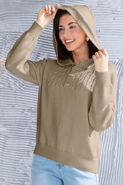 Cable Knit Long Sleeve Hooded Sweater sold by Charming Charlie product image thumbnail 3