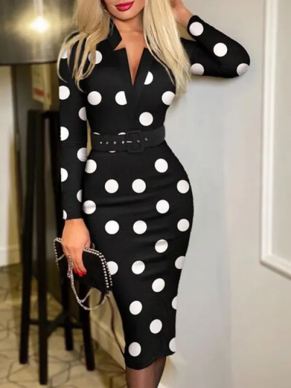 Printed Notched Long Sleeve Wrap Dress sold by Charming Charlie