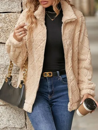 Fuzzy Pocketed Zip Up Jacket sold by Charming Charlie product image thumbnail 4