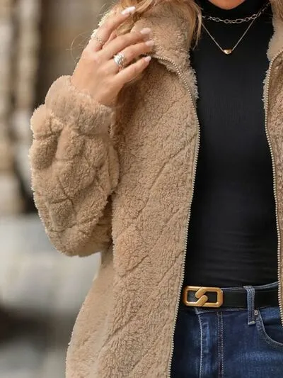 Fuzzy Pocketed Zip Up Jacket sold by Charming Charlie product image thumbnail 2