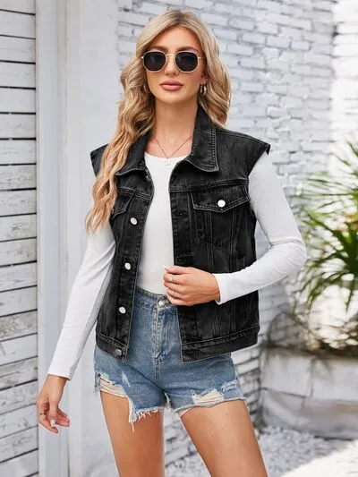 Button Up Cap Sleeve Denim Jacket sold by Charming Charlie product image thumbnail 5