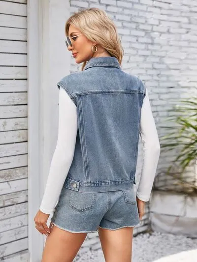 Button Up Cap Sleeve Denim Jacket sold by Charming Charlie product image thumbnail 2