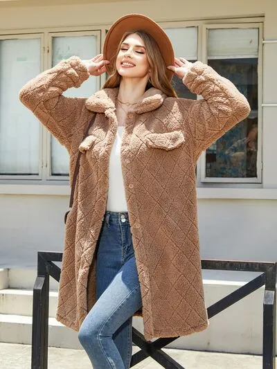 Texture Button Up Dropped Shoulder Coat sold by Charming Charlie product image thumbnail 2