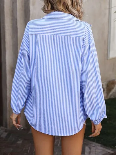 Striped Pocketed Button Up Long Sleeve Shirt sold by Charming Charlie product image thumbnail 4