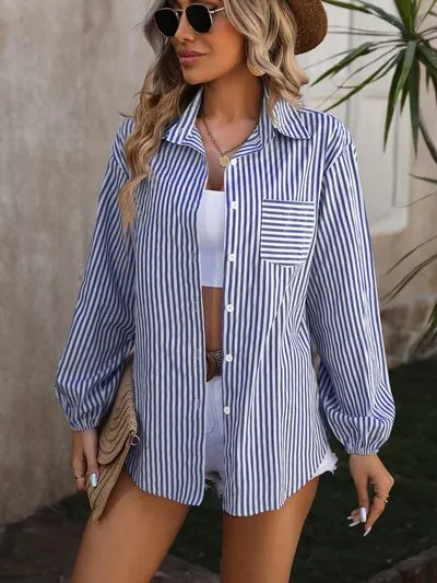 Striped Pocketed Button Up Long Sleeve Shirt sold by Charming Charlie product image thumbnail 5