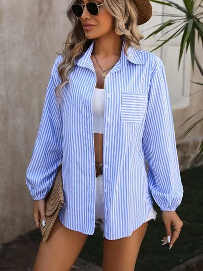 Striped Pocketed Button Up Long Sleeve Shirt sold by Charming Charlie product image thumbnail 2