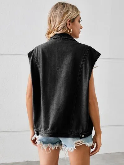 Pocketed Button Up Sleeveless Denim Jacket sold by Charming Charlie product image thumbnail 2