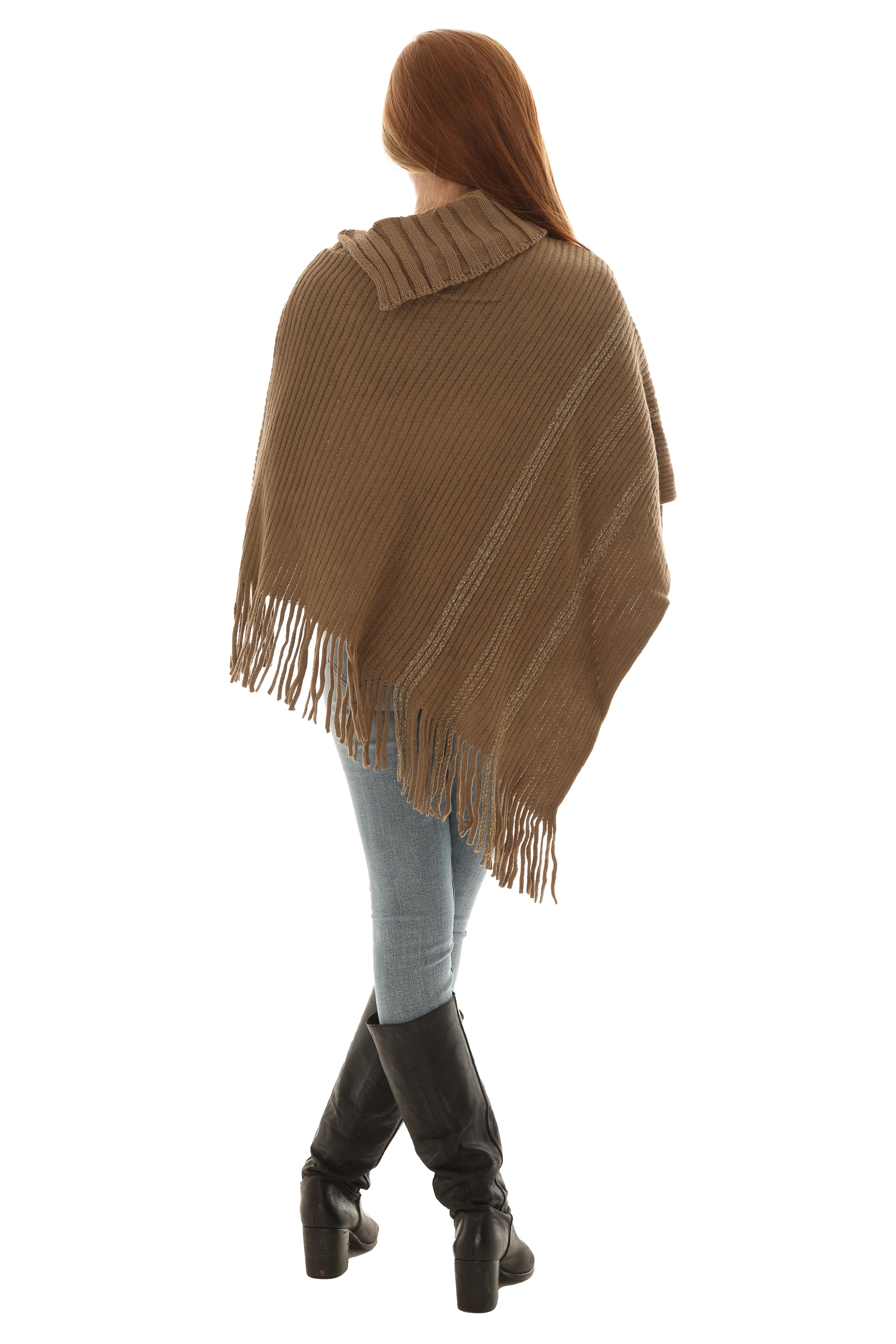 Buttoned Cowl Neck Fringe Poncho sold by Charming Charlie product image thumbnail 3