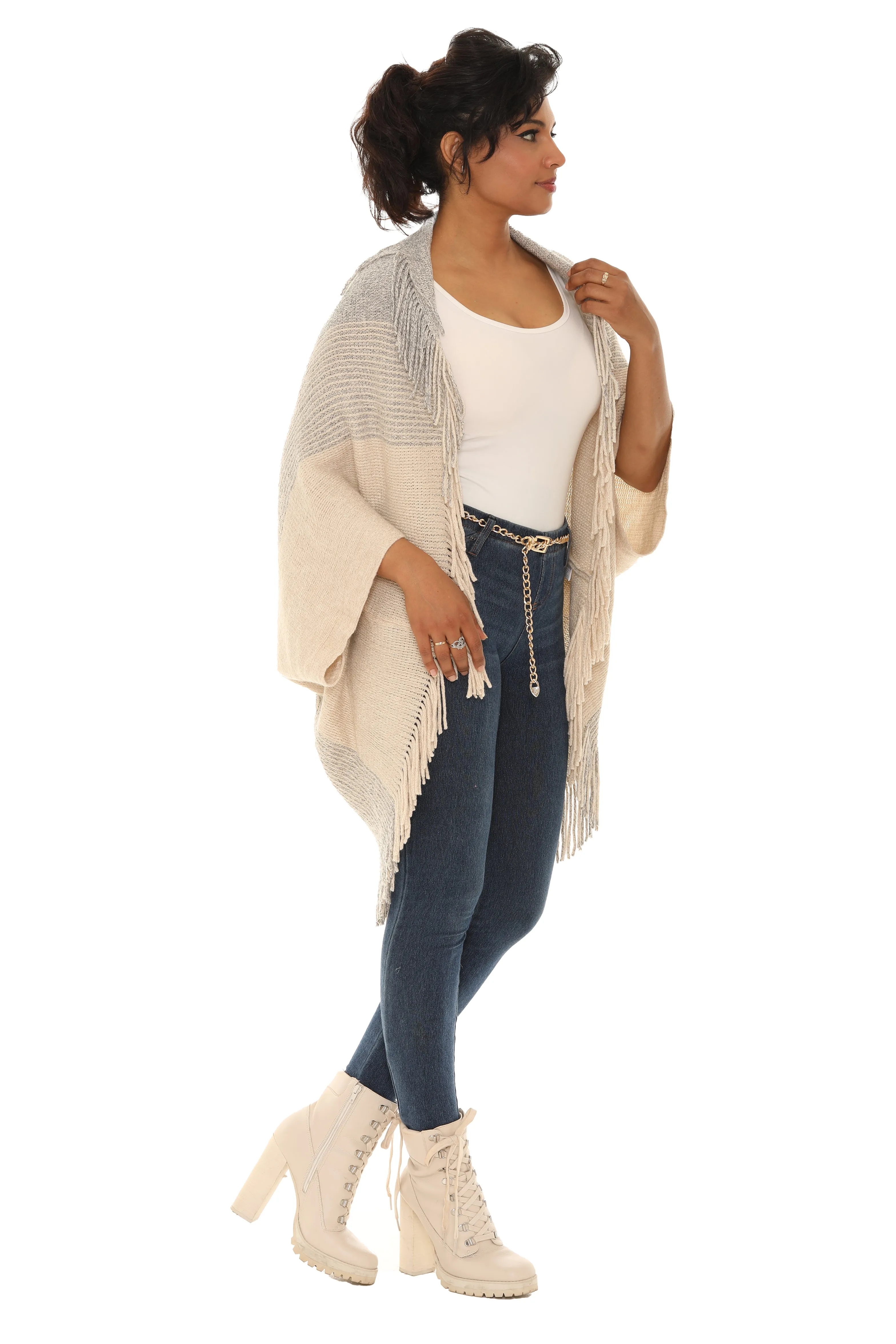 Fringed Duo-Tone Poncho sold by Charming Charlie product image thumbnail 3