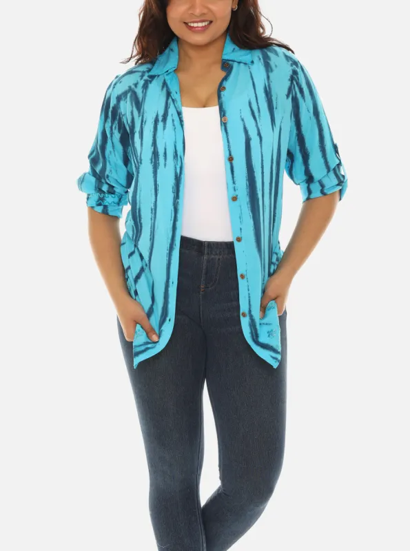 Turquoise Tie-Dye Button-Down Shirt sold by Charming Charlie