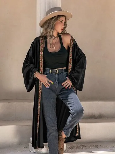 Printed Trim Open Front Flare Sleeve Cardigan sold by Charming Charlie product image thumbnail 3