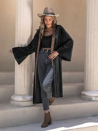 Printed Trim Open Front Flare Sleeve Cardigan sold by Charming Charlie product image thumbnail 4