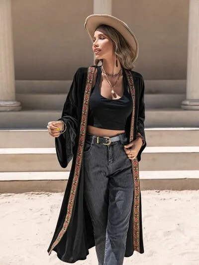 Printed Trim Open Front Flare Sleeve Cardigan sold by Charming Charlie product image thumbnail 5