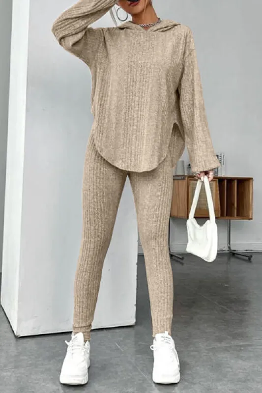 Round Neck Dropped Shoulder Hoodie and Pants Set sold by Charming Charlie