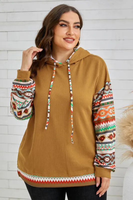 Plus Size Waffle-Knit Geometric Dropped Shoulder Hoodie sold by Charming Charlie
