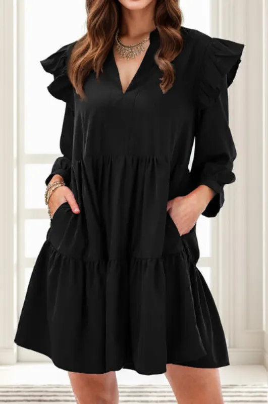 Ruffled V-Neck Long Sleeve Mini Dress sold by Charming Charlie