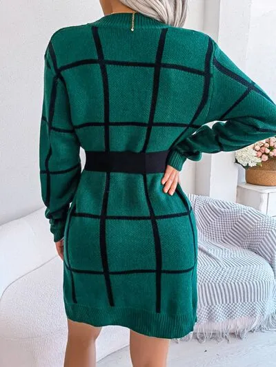 Plaid Round Neck Dropped Shoulder Sweater Dress sold by Charming Charlie product image thumbnail 4