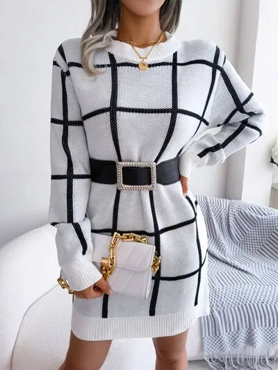 Plaid Round Neck Dropped Shoulder Sweater Dress sold by Charming Charlie product image thumbnail 5