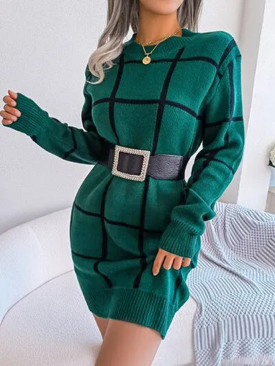 Plaid Round Neck Dropped Shoulder Sweater Dress sold by Charming Charlie product image thumbnail 2