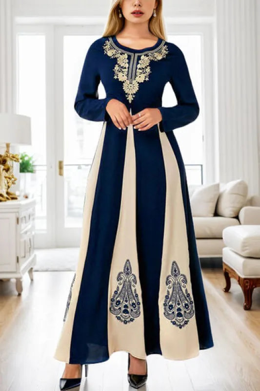 Printed Round Neck Long Sleeve Maxi Dress sold by Charming Charlie