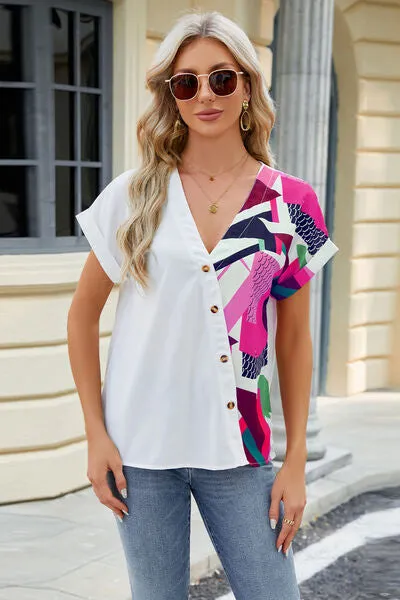 Printed Surplice Short Sleeve Blouse sold by Charming Charlie product image thumbnail 4