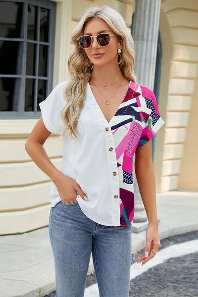 Printed Surplice Short Sleeve Blouse sold by Charming Charlie
