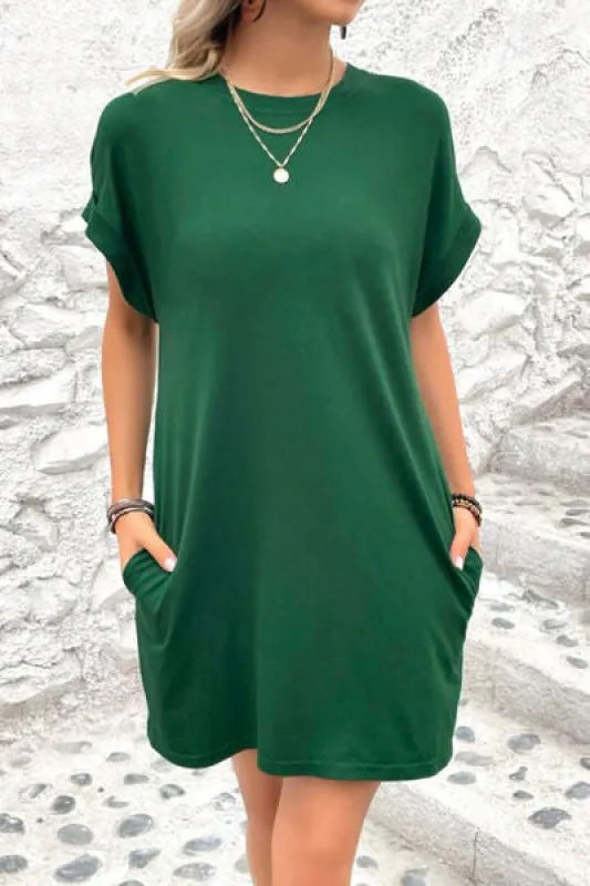 Pocketed Round Neck Short Sleeve Dress sold by Charming Charlie